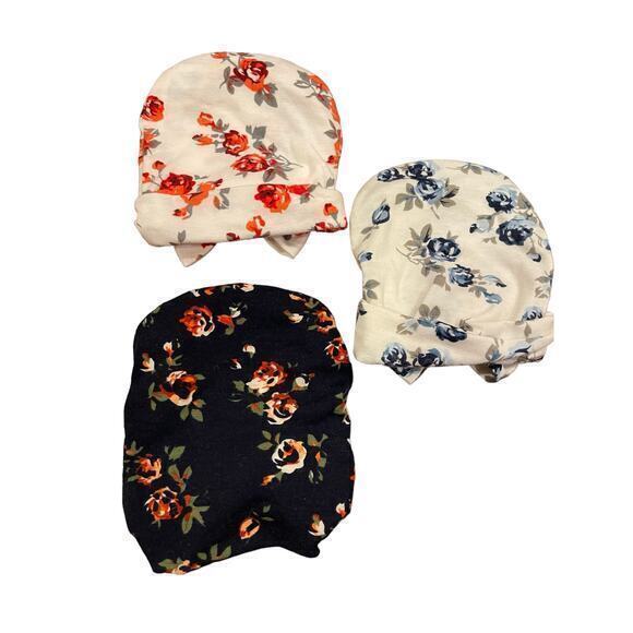 EUC Set of 3 Floral Newborn Hat w/ Large Bow, Pink & White, Blue & White & Navy - Picture 5 of 9